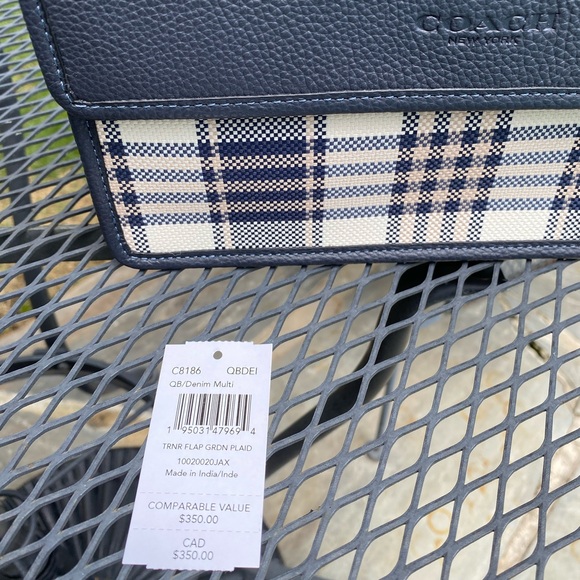 NWT Coach Turner Flap Crossbody Bag (Navy/Garden Plaid) - Picture 7 of 7